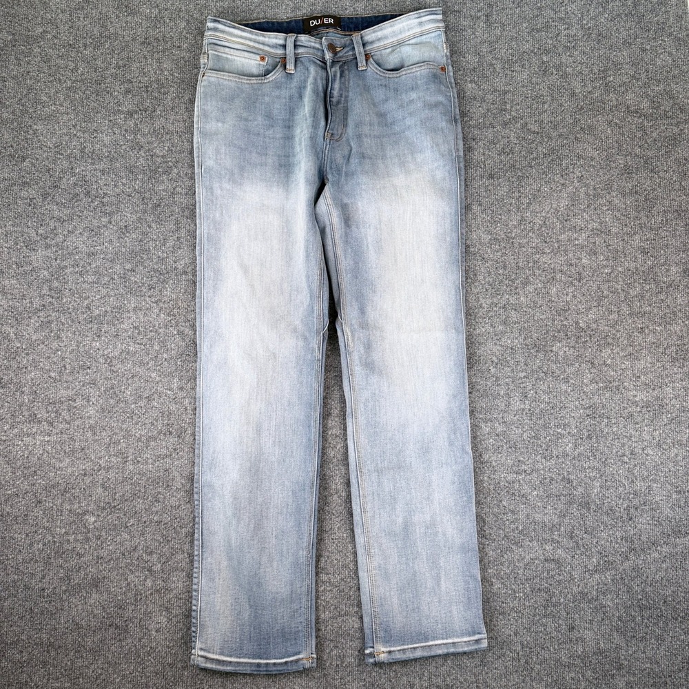DUER Mens Performance Denim Relaxed Fit Jeans Light Wash Blue Stretch Size 32x32